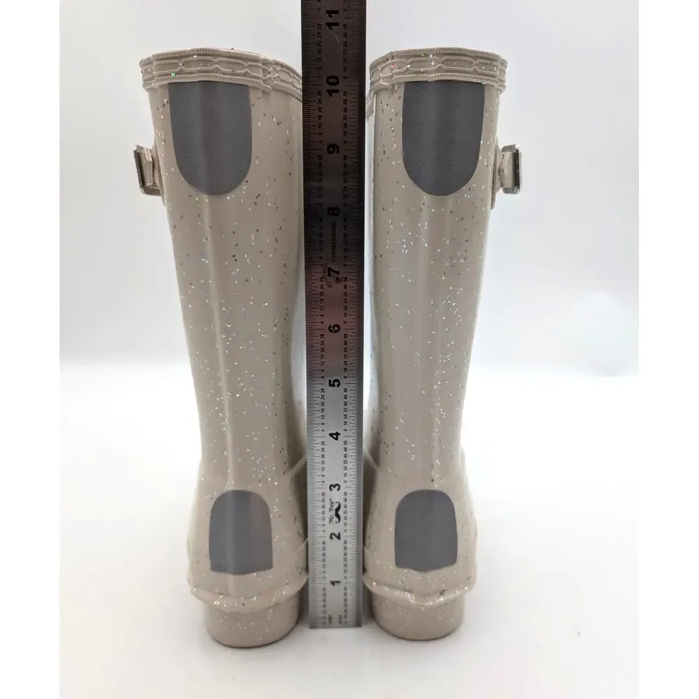 Hunter Original Giant Glitter Waterproof Rain Boots Kids' Ivory Size US13 EU31